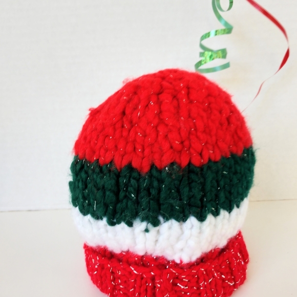 Beanie Baby Toddler Hand Crafted Christmas Hat Knit Red Green White - Picture 4 of 13